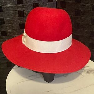 Vintage Red Women's Hat Doeskin Felt 100% Wool Geo W Bollman & Co USA Grosgrain